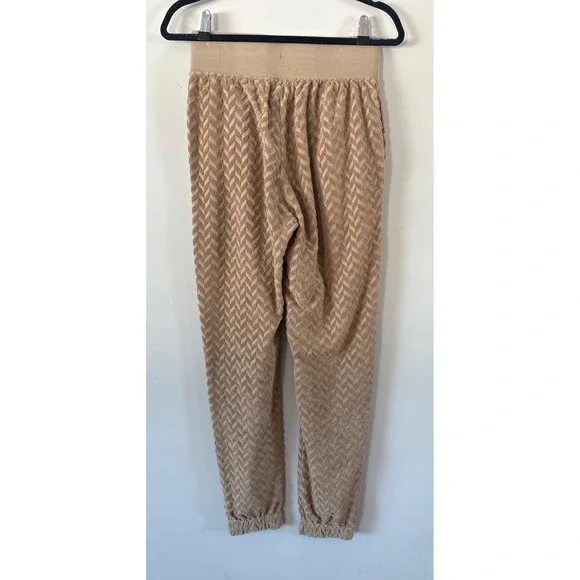 Nike Womens Small Textured Chevron Terry Joggers Tan Khaki High Rise Comfort - Picture 3 of 8